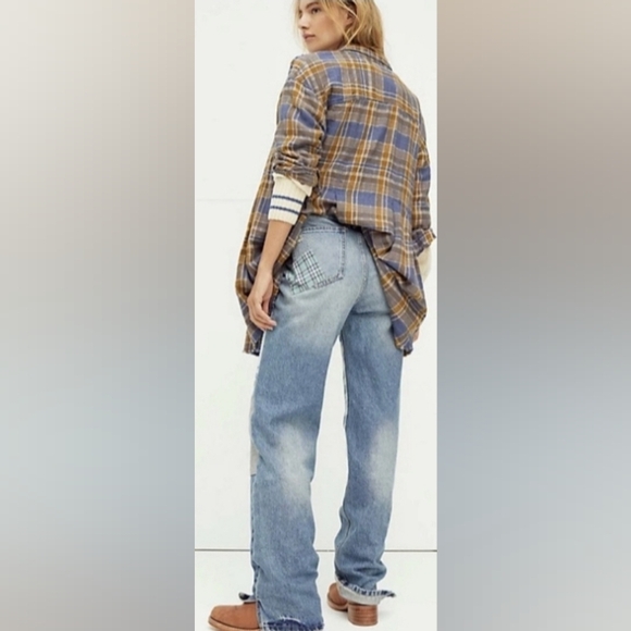 FREE PEOPLE STEINBECK PATCHED STRAIGHT LEG JEANS Size 27 - Picture 14 of 16